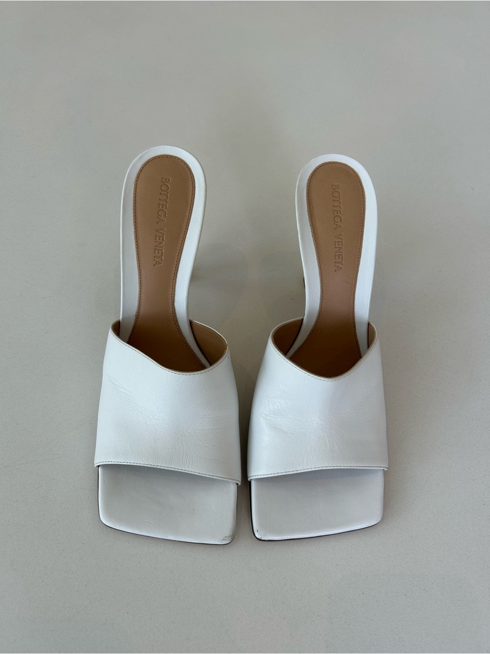 Bottega Veneta White Leather Square-Toe Slide Mules